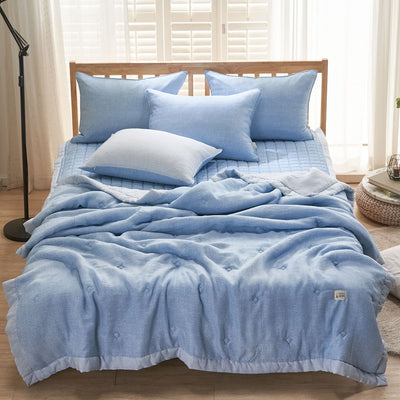 Sunny Summer Blanket Set – 100% Rayon (SS/Q) + Pillow Cover (Blue/Gray)_ Korea Direct Delivery D