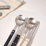 Sentier Satin Spoon + Chopstick Set (Black 4 + Vanilla 4)_Free Shipping