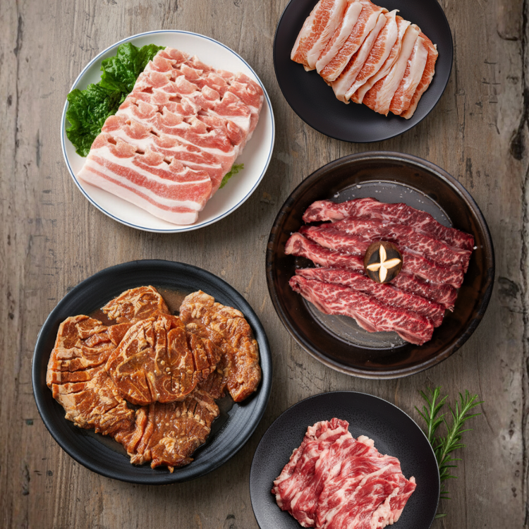 [울타리] 육뿔 양념갈비 3lb + 양념 벌집 돼지목살 2lb + 통삼겹살 2lb + 항정살 1lb + 차돌박이 1lb (묶음)_무료배송특가