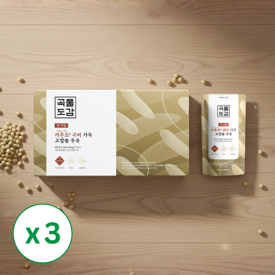 [곡물도감] 카무트 귀리 가득 고칼슘 두유 (180ml x 15팩) x 3팩 (묶음)_ 무료배송