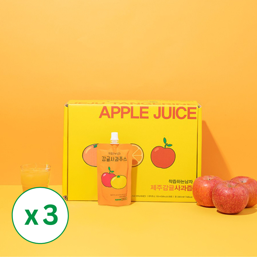[경북햇살농원] 착즙하는남자 감귤사과주스 (100mlx30포) x 3박스 (묶음)_ 무료배송특가