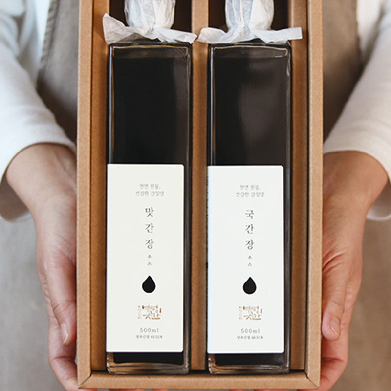 [부엉이곳간] 간장 2종 선물세트 (맛간장 500ml + 국간장 500ml)
